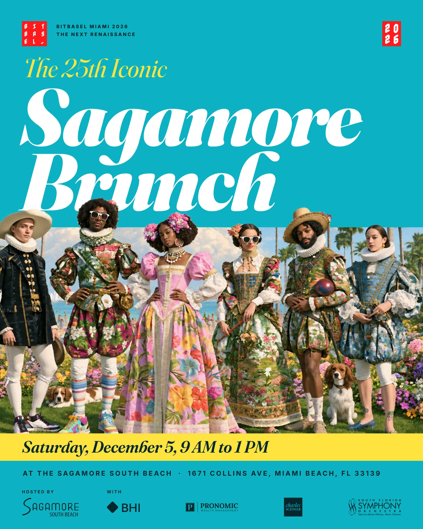 The 25th Iconic Sagamore Brunch poster. Saturday, December 5, 9 AM to 1 PM, at The Sagamore South Beach.